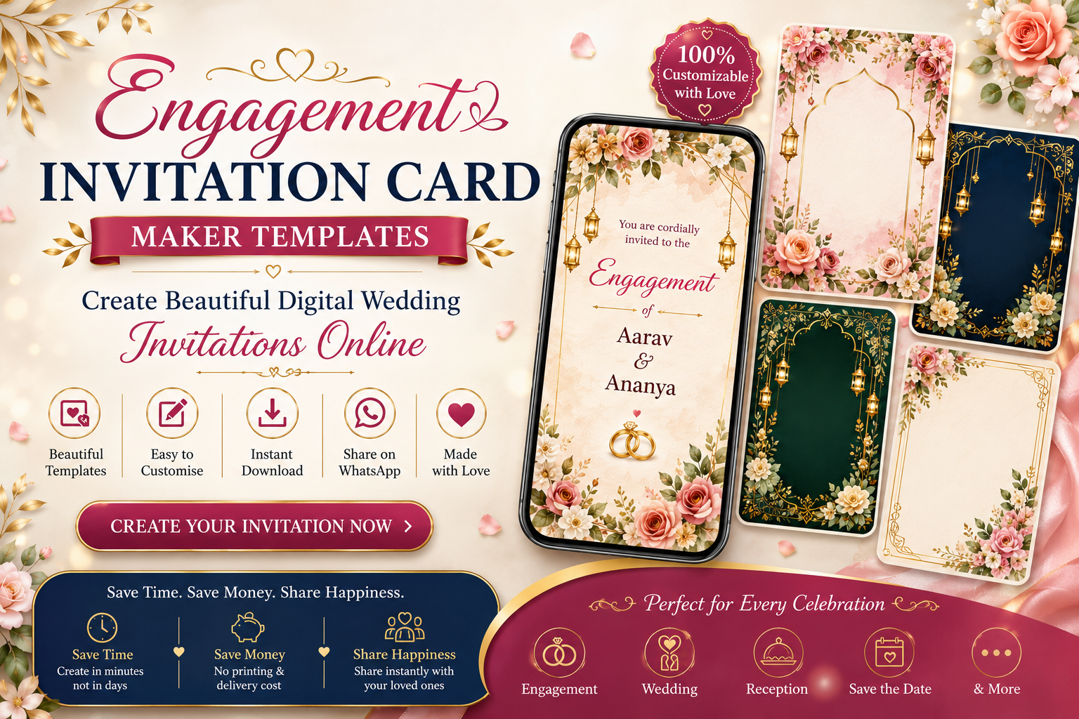 Engagement Invitation Card Maker Templates – Create Beautiful Digital Engagement Invitations Online