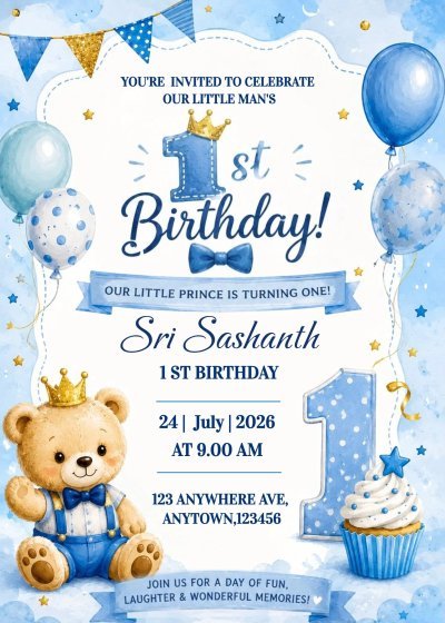 1st birthday invitations | Editable Text Template | 1st Birthday Invitation Card Maker Online | Customize & Download