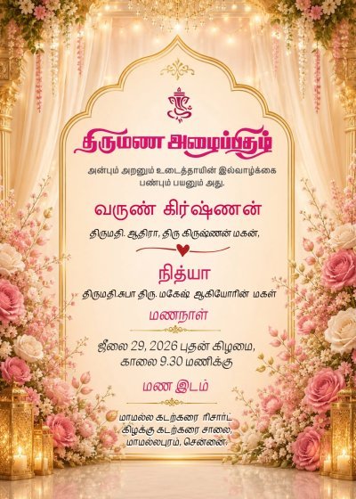 Gold & Floral Wedding Invitation Template