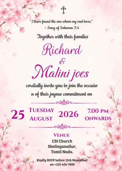 Japanies Cherry flower bloosm theme Indian Christian wedding invitation templates