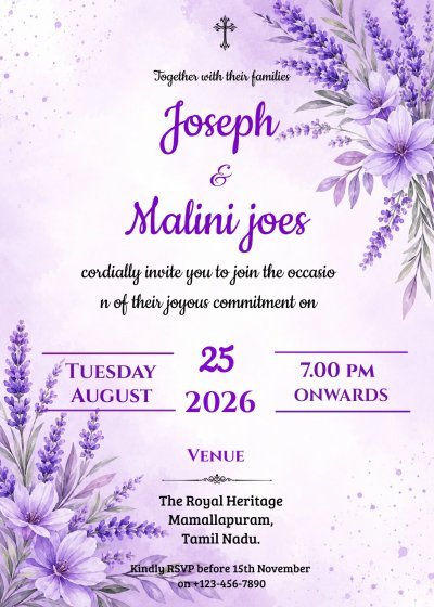 Royal Lavender bloosm theme Wedding Invitation
