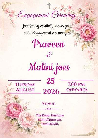 pink flower bloosm theme engagement Invitation