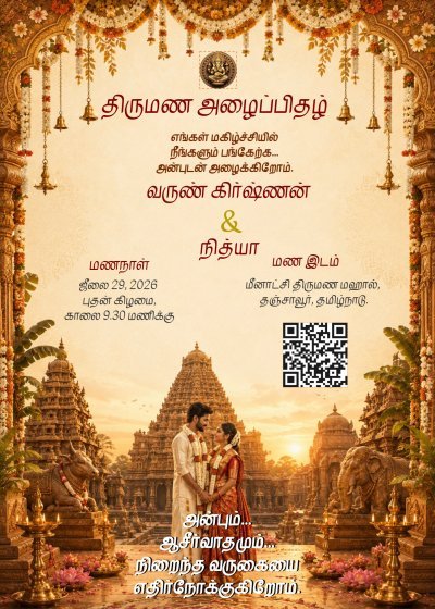 Traditional Tamil Temple Wedding Invitation Template