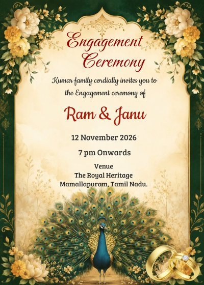 Engagement invitation card peacock design template
