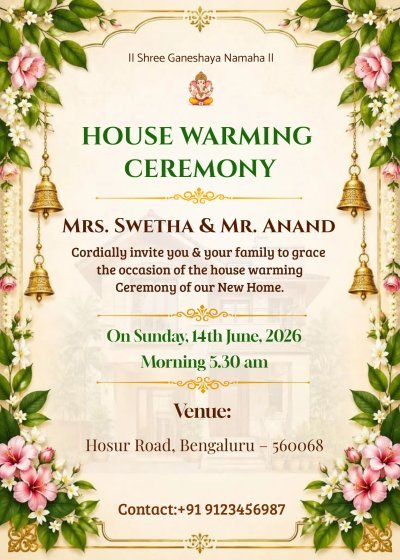 Griha Pravesh Invitation | Housewarming Vastu Pooja Template