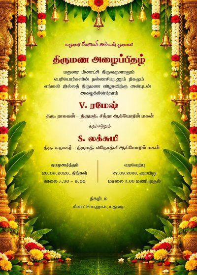 Meenakshi Amman theme tamil wedding invitation - page 2