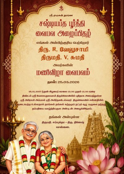 Sashtiapthapoorthi tamil invitation | சஷ்டியப்த பூர்த்தி வைபவ அழைப்பிதழ்