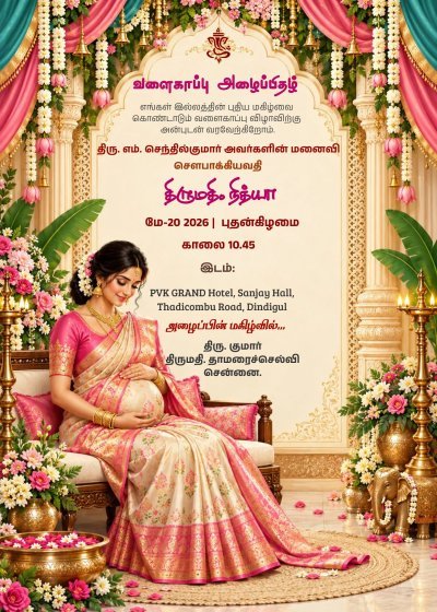 வளைகாப்பு விழா அழைப்பிதழ் | Seemantham Invitation, Indian Baby Shower Invite, Valaikappu invites, Editable Digital Download