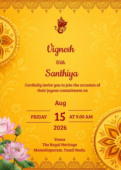 South indian Wedding Invitation templates - yellow theme