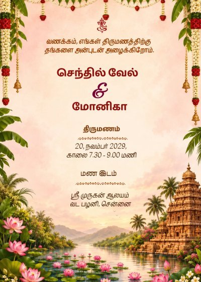Tamil wedding invitation template - temple theme invitation